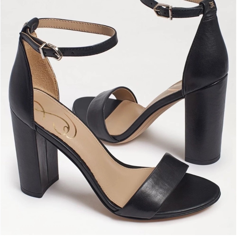 Sam Edelman Yaro Block Heel Sandal Womens 9 Black Excellent Leather Ankle Strap